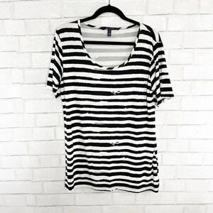 Long Tall Sally Black & White Striped Scoop Neck Tee Shirt Women's Size Medium